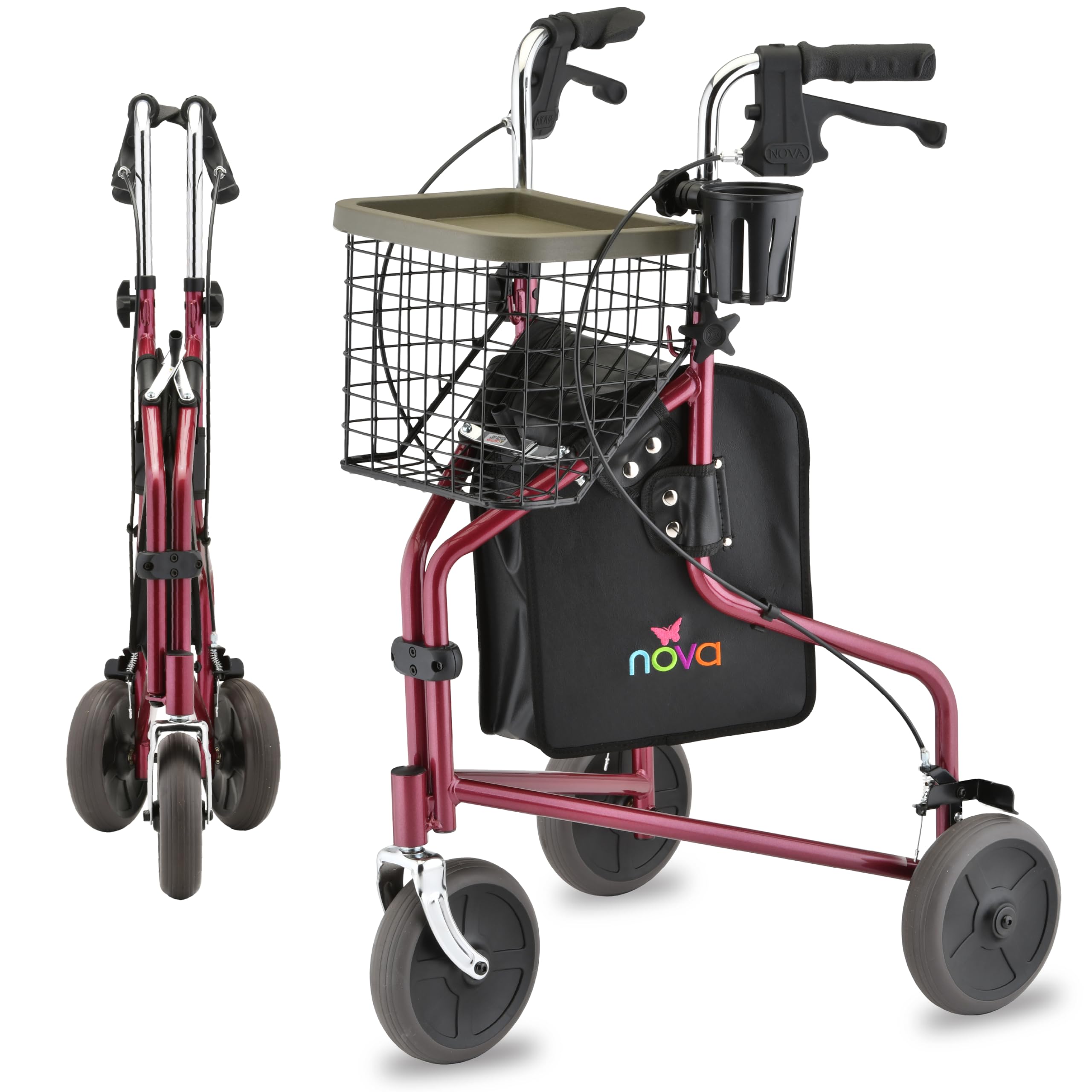 Amazon.com: NOVA Traveler Folding 3-Wheel Walker with Tray, Basket